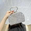 Bolso de noche plateado con pedrería de pavo real y cierre de cristal para eventos - Estilo Pavo Real Plateado