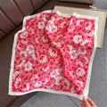 Elegant red and white floral silk square scarf for sun protection and fashion styling - Red