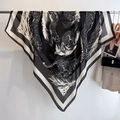 Large black and white leopard print square scarf draped as a versatile lightweight shawl - Black White Cheetah Print Style (WS-4-Black) / 130*130cm