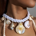 Boho-schelpenketting met wit gevlochten touw en natuurlijke schelpen met gouden randen - Wit gevlochten touw met natuurlijke schelpen (29383-white)