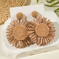Handmade raffia sunflower drop earrings in natural khaki bohemian beach style - Natural Brown