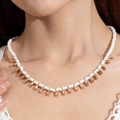 Bohemian style beaded necklace with white seed beads and golden waterdrop charms - Pearl White (29892-nek-white)