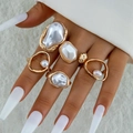 Vintage-Ring-Set aus goldfarbener Legierung mit Barockperlen und unregelmäßiger Perlmutt - Unregelmäßige Barockperlen / Gold (30326-ring-G)