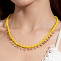 Bohemian seed bead necklace with yellow beads and golden metallic teardrop pendants - Bright Yellow (29892-nek-yellow)