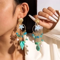Pendientes de concha dorada boho con amuletos de estrella de mar azul y gotas turquesas - Estilo Cadena de Piedra Azul Estrella de Mar (28615-blue)