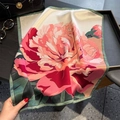 53cm square silk scarf with large red peony floral print and elegant satin sheen finish - 53*53cm / Pink