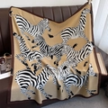 Classic camel square shawl with black zebra animal print and brown border - 90*90cm / Khaki (HSM-56)