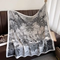 Floral square scarf with black and white tropical print featuring leopard and palm trees - Grey (HSM-44-Grey)