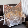 Detail of floral jungle print square scarf with leopard and tropical palm patterns - Khaki (HSM-44-Khaki)