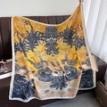 Detailed close-up of a floral silk scarf featuring leopard and tropical prints on leather - Yellow (HSM-44-Yellow)