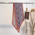 Gros plan d'un foulard en soie imprimé cachemire rouge et bleu sur cintre métallique - Bord Rouge