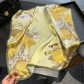 Elegant silk scarf featuring yellow chrysanthemums and butterfly patterns in nature style - 53x53cm / Yellow (ZS-527)