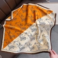 Elegant floral silk square scarf with orange and cream patchwork rose pattern - 70x70cm / Orange