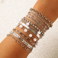 Silver bracelet set with faux pearls and rhinestones, 11-piece layered bohemian style - Silver 11-Piece Set (30172-bra-S)