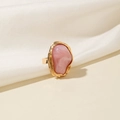 French vintage style ring with pink marble stone in gold irregular setting - Bohemian Vintage Ring (28985-r-pink-2) / Light Pink Resin