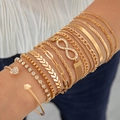 Detail of 13pcs gold-plated layered bracelet set with heart, airplane and infinity charms - Gold 13-Piece Set (30956-bra-G)