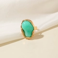 Vintage gold ring with mint green oval stone and organic irregular textured band - Vintage Artistic Ring (28985-r-l g-2) / Turquoise Green Resin