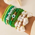 Ensemble de bracelets bohèmes à perles vertes multicouches avec perles et œil protecteur - Ensemble de Bracelets à Perles Vertes Bohème (28423-green)