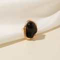 Franse vintage ring met zwarte parel en golvende gouden band voor dames - Zwart Hars