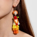 Pendientes de esqueleto punk con cuentas de colores y borlas de malla para Halloween - Estilo Rosa Esqueleto Naranja (27054-orange)