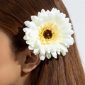 3D printed daisy hair clip with white petals and realistic yellow-brown core details - White Daisy (29625-hair-whi-EP)