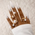 Five-piece gold alloy ring set with white baroque pearls and elegant floral branch designs - Gold Minimalist Multi-Artificial Pearl Style (28304-G) / 5 Pieces / Gold