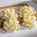 Set of four beige satin silk floral earrings with multi-layered petals and pearlescent finish - Beige