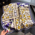 53cm silk square scarf with purple iris floral and geometric print for women - Purple Iris (ZS-548-Purple) / 53cm*53cm