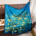 Elegante 90cm vierkante sjaal met Van Gogh Amandelbloesem print in zijdeachtige textuur - 90*90cm / Blauw