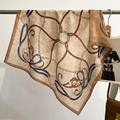 Retro square silk scarf with chain and paisley print in beige and brown hanging for display - Khaki (FW-100) / 68*68cm