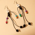 Skull tassel beaded drop earrings with colorful acrylic beads for Halloween boho style - White