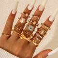 Set di 12 anelli bohémien dorati con farfalle, perle e cristalli per donna - Set di 12-15 anelli in oro stile bohémien (28529-ring-G)