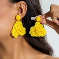 Handcrafted bright yellow oversized rose stud earrings made of raffia fabric - Bright Yellow