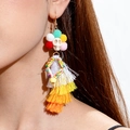Pendientes de calavera punk con pompones de colores y flecos largos degradados - Estilo Borla Degradada Pompón Colorido (27380-yellow)