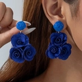 Elegant Klein blue fabric rose floral drop earrings for women in a vintage style - Klein Blue