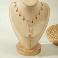 Detail of a gold-plated Y-shaped necklace with marquise red crystal drops on a neck bust - Gold Red Marquise Pendant Y-Shape (28772-nek-pink-16)