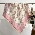 Pink and purple tulip floral square scarf in premium silk-like fabric with elegant drape - 68*68cm / Pink Purple (FW-119)