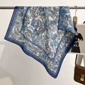 Blue and white paisley cotton linen scarf elegantly draped on a hanging metal rack - One Size / Blue Paisley Pattern (FW-117-蓝色)
