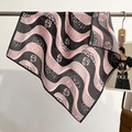 Pink and black wavy stripe square scarf featuring elegant white camellia rose patterns - One Size / Pink