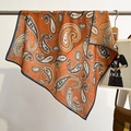 Klassieke paisley patroon katoen linnen vierkante sjaal in vintage oranje met blauwe rand - Oranje (FW-112)