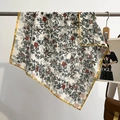 Floral print silk square scarf with yellow borders hanging in a stylish lifestyle setting - 68*68cm / Off-white Floral (FW-116-White)