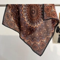 Bohemian mandala pattern square silk scarf in caramel and purple for fashion women - 68x68cm / Coffee
