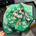 100% mulberry silk scarf with Monet green floral oil painting print in large square size - 53*53cm / Oil Painting Green (ZS-516)