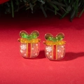 Orecchini creativi a forma di pacchetto regalo con glitter rossi e fiocchi di neve - Stile Confezione Regalo di Natale con Neve Mobile (30476-ear-cor-2)