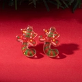Orecchini a perno natalizi a forma di bastoncino di zucchero con fiocco in resina e paillettes - Stile Bastoncino di Zucchero a Strisce Rosse e Verdi (30476-ear-cor-4)