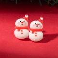 Macro shot of festive snowman earrings with red hat and scarf on red background - Diamond-Cut Surface Snowman Style (30476-ear-whi-6)