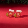 Detailed view of red Christmas stocking earrings with glitter and snowflake patterns - Red Snowflake Christmas Sock Style (30476-ear-cor-7)
