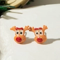 Macro shot of reindeer stud earrings with colorful glitter and festive resin details - Bright Orange Sequined Reindeer Style (31324-ear-orange-EP)