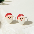 Macro shot of resin Santa Claus stud earrings with festive red and white glitter details - Glitter Traditional Santa Claus Style (31326-ear-white-EP)
