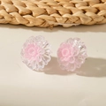 Elegant 3D resin flower stud earrings with shimmering pink centers and clear petals - Pink